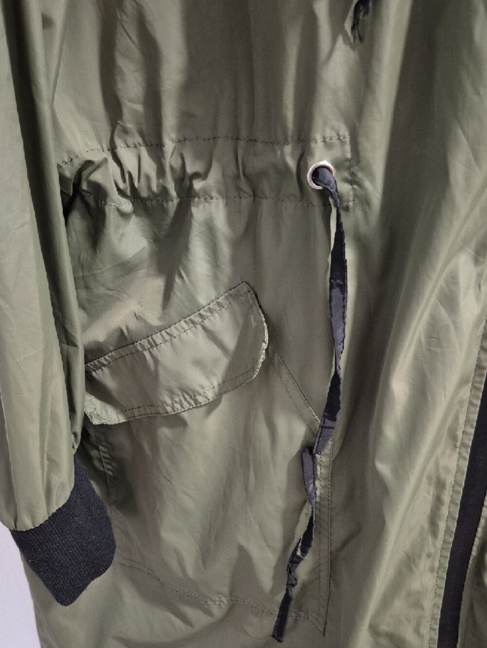 Lightweight Olive Hooded Shirt Jacket with Drawcord Waist - Picture 3 of 4